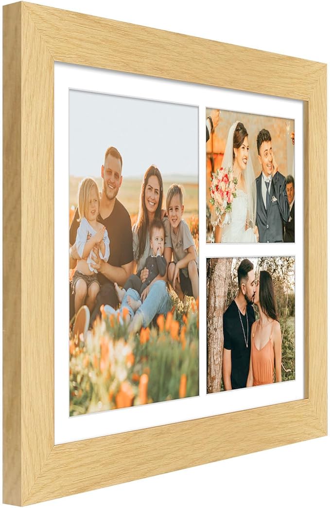 11x16 Picture Frame Display 3 opening Picture Frame 5x7 and 8x10 Collage,Multi Photo Frame with Mat,Plexiglass,Horizontal and Vertical Formats for Wall Decor,Natural Wood Grain
