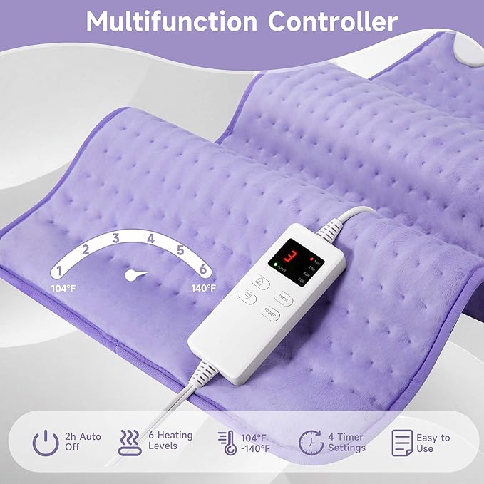 Heating Pad for Back Pain Cramps Relief, 17"x33" Extra Large Heating Pad Portable Heating Pads Birthday Christma s Gifts for Women, 6 Heat Levels, 4 Time Setting