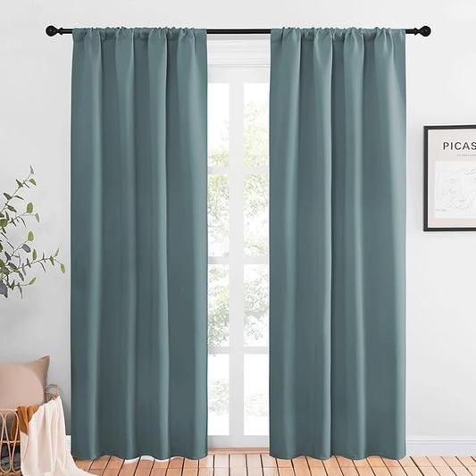 NICETOWN Greyish Blue Blackout Curtains Panels for Window, Thermal Insulated Rod Pocket Blackout Drapes/Draperies for Living Room (2 Panels, W42 x L84 inches)
