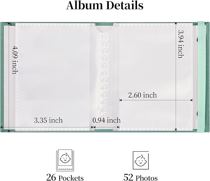 Vienrose Polaroid Photo Album Binding Cloth Photo Book for Instax Fuji 2 x3 Inch Photo Fits Fujifilm Mini 12 11 9 Snap PIC-300 52 Pockets 2 Pack, Aqua