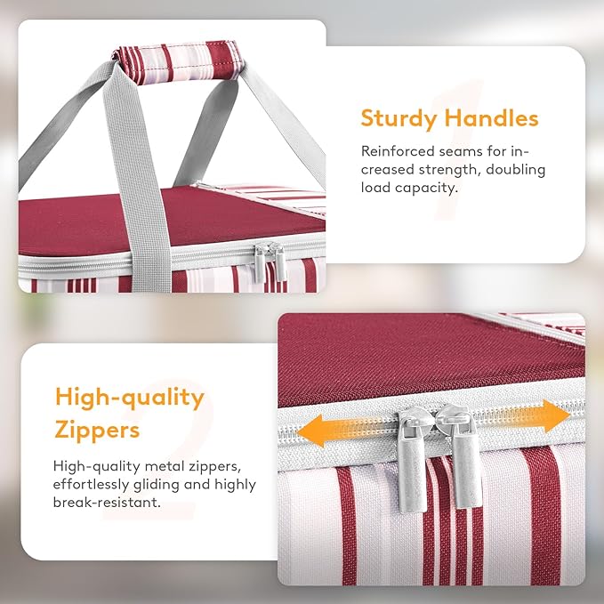 LUNCIA Insulated Double Decker Casserole Carrier, Lasagna Lugger Tote Keeps Food Hot or Cold, Thermal Lunch Bag for Potluck Parties, Picnic and Cookouts, Fits 9" x 13" Baking Dish, Red