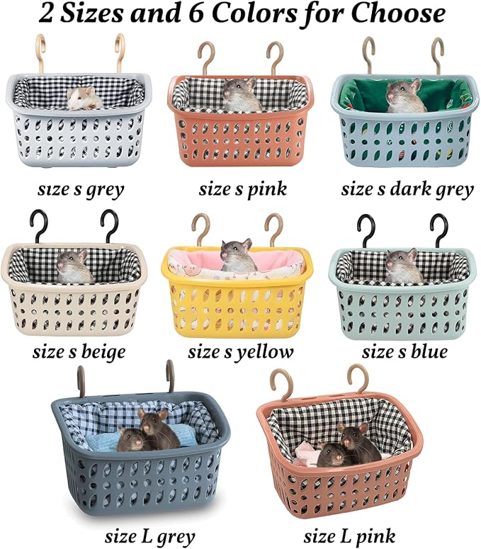 JWShang Rat Hammock for Cage - Small Animal Hanging Basket Bed with Sturdy Hooks, Cozy Pet Rat Cage Accessories for Guinea Pig Chinchilla Sugar Glider Ferret (Pink, S)
