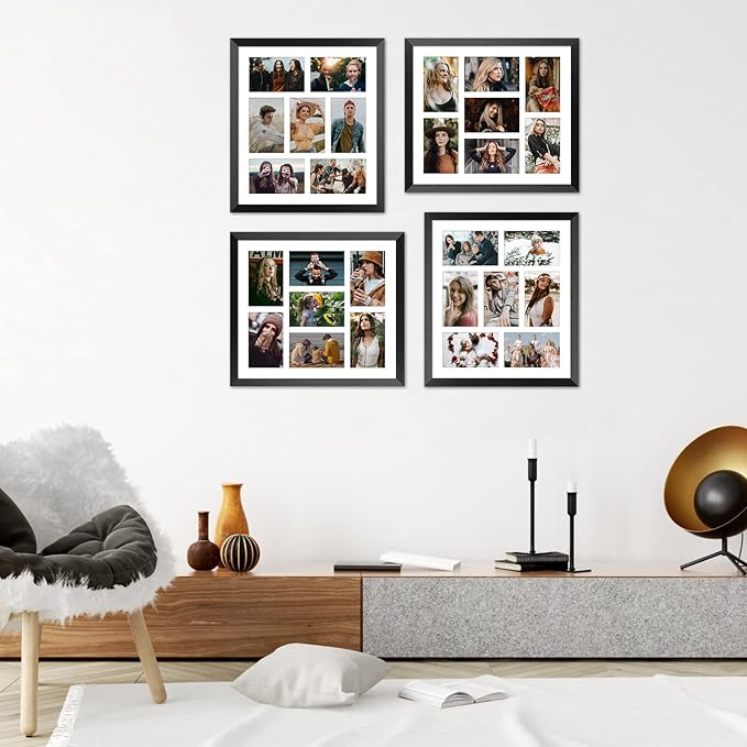 13.5x15.5 Collage frame with 7 Openings 4X6 Pictures, Multiple Picture Frame with Mat, Wall or Tabletop Decor, Black Wood Grain,2 Pack