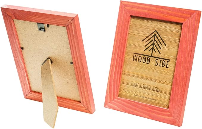 Rustic Wooden Square Picture Frames 8x8 - Set of 2-100% Natural Solid Eco Wood with Real Glass for Wall Mounting and Tabletop Photo Frame - Red