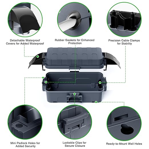 Flemoon IP55 Small Outdoor Electrical Box Waterproof (Inner 5.9 x 3.2 x 1.8inch), Extension Cord Cover with Detachable Awning Covers for Plug, Outlet, Holiday Lights, Gray