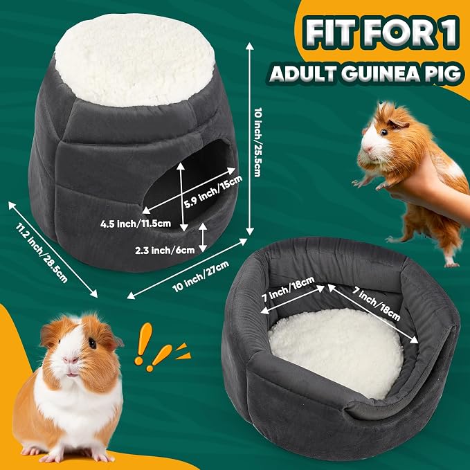 Guinea Pig Hideout - 2 in 1 Foldable Guinea Pig Bed with Pure White Soft Top, Large Entrance for 1 Adult Small Pet, Ideal Bed for Small Pets, Dark Gray