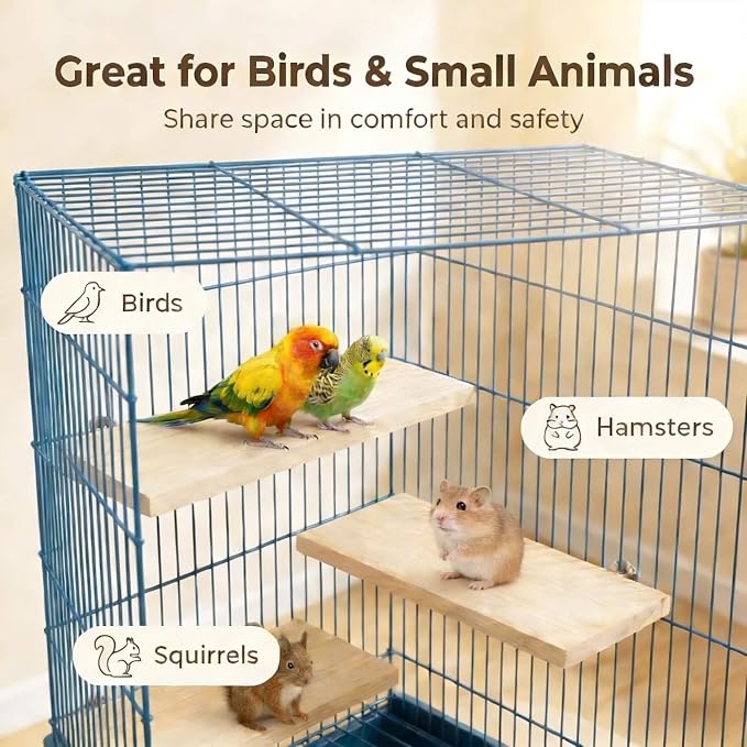 Bird Perch, 3 Pack Bird Playground Woodern Hamster Platform, Cage Accessories for Chinchilla, Parrot, Ferret, Rat, Budgie, Cockatie, Guinea Pig (3*Rectangle)