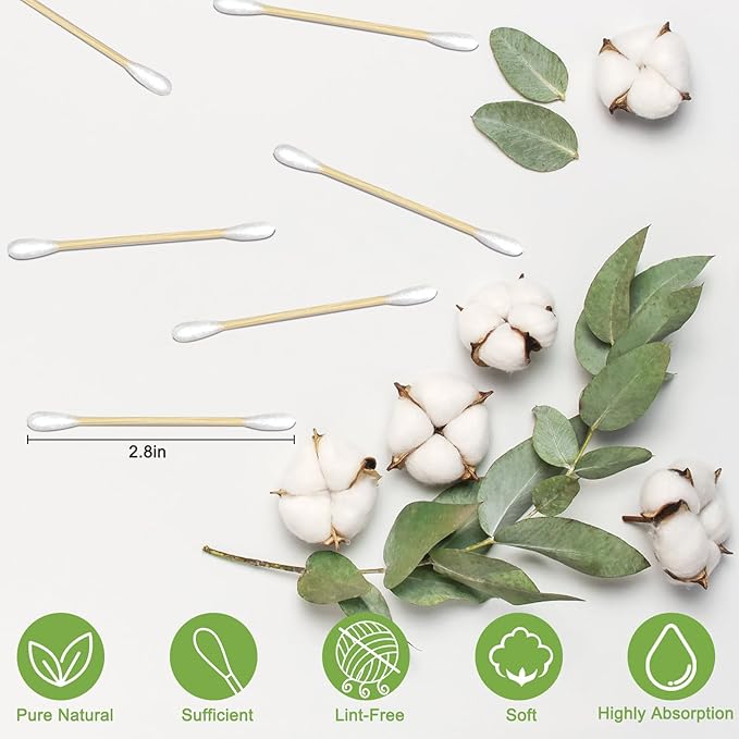Eyxformula 1000 Count Wooden Cotton Swabs, Sustainable Bamboo Sticks & Soft Tips, Natural Organic Cotton Buds for Ear Cleaning, Makeup Removal, Craft Projects, Personal Care, Pet Care, Household Use