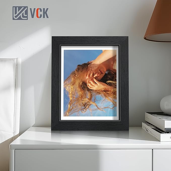 VCK 8x10 Picture Frames Black Set of 6, Wide Border Wood Poster Frame, Multi-Directional Display Family Photos, Office Prints, Studio/Gallery Artwork, Woodgrain Series, Tabletop & Wall Hanging