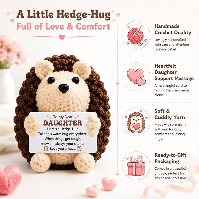 Daughter Gifts from Mom Dad,Funny Gifts for Daughter from Mom Dad | Birthday Gifts for Daughter Cute Handmade Crochet Hedgehog,Christmas Graduation Mothers Day for Girls,Cute Crochet Animal