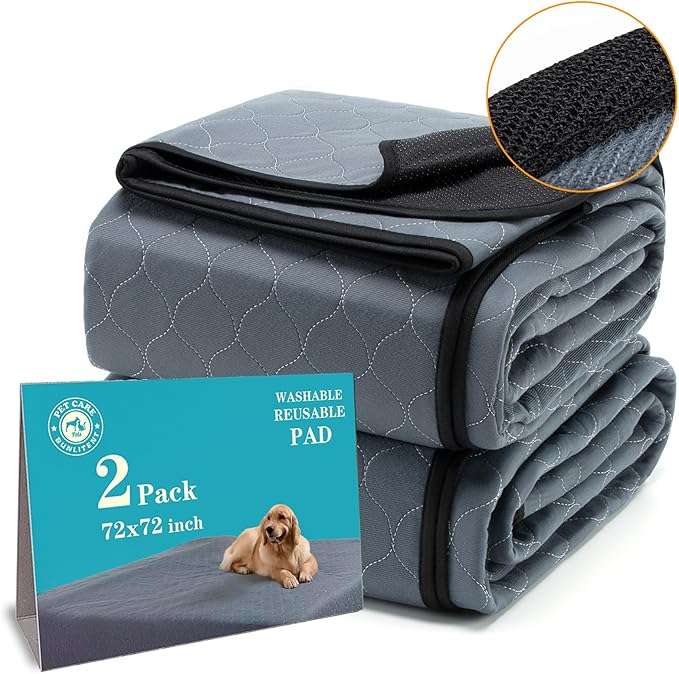 Bunlitent Extra Large Washable Pee Pads for Dogs 72" x 72", 2 Pack, Grey | Leakproof, Super Absorbent, Reusable, Quick Dry, Anti-Slip, Waterproof, Reusable Puppy Pads, Whelping Pads for Pet