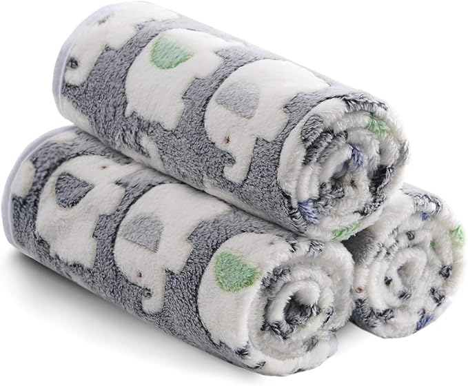 1 Pack 3 Blankets Super Soft Fluffy Premium Cute Elephant Pattern Pet Blanket Flannel Throw for Dog Puppy Cat Dark Grey Large(41x31 inch) | Fuzzy Flannel Small Pet Blanket Washable, Cute Elephant Print for Crate Car Bed. Puppy Essential,Cat Stuff Gifts...