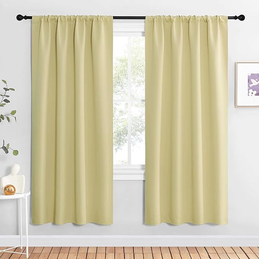 NICETOWN Blackout Curtains for Living Curtains, Paler Yellow, 2 Panels, 42 by 72, Room Darkening Window Curtain Panels, Easy-Care Solid Thermal Insulated Draperies/Drapes for Daughter Room