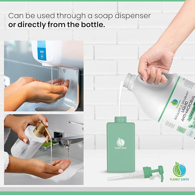 AntiMicrobial Hand Soap 64 oz - Eucalyptus Spearmint Gentle Liquid Hand Soap Refill Antibacterial - Moisturizing, Long Lasting Freshness & Safe for Skin