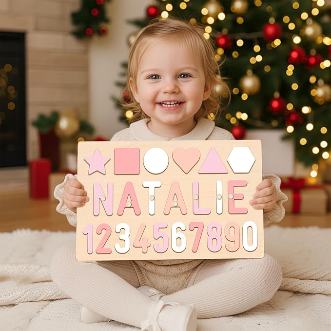 Name Puzzle Baby Gifts for Girl Boy, Todder Toy for Montessori Learning, 1 Year Old Baby Gift for Christmas Birthday