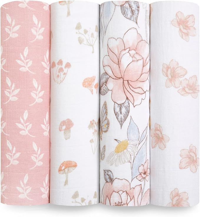 aden + anais Swaddle Blanket, 100% Organic Cotton Muslin Blankets for Girls & Boys, Baby Receiving Swaddles, Ideal Newborn & Infant Swaddling Set, 4 Pack, Earthly