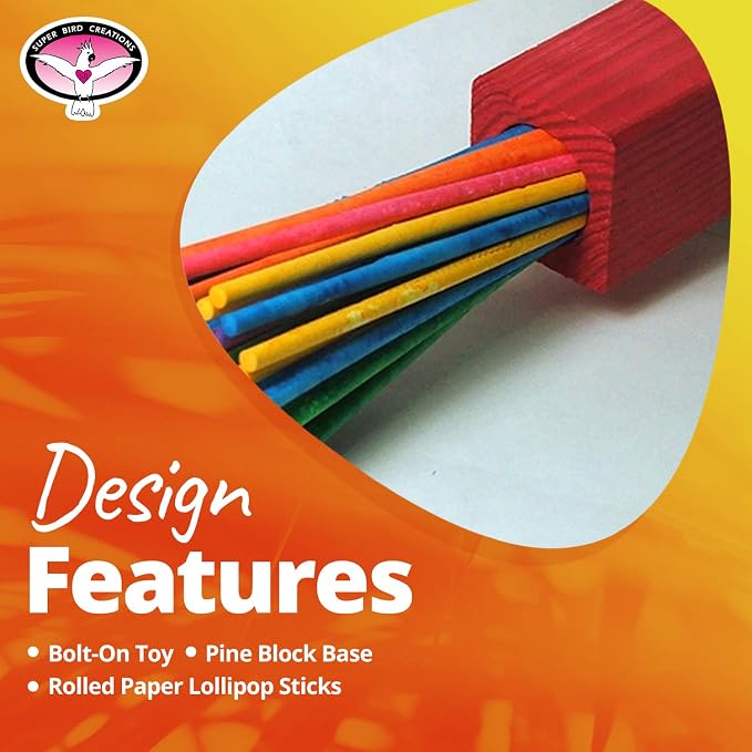 Super Bird Creations - SB301 Chewable Paper Party Bird Toy with Colorful Lollipop Sticks - Ringnecks Medium Conures Parrot - Chew Enthusiasts - Enriching Bird Toys for Medium to Large Birds - 4-Pack