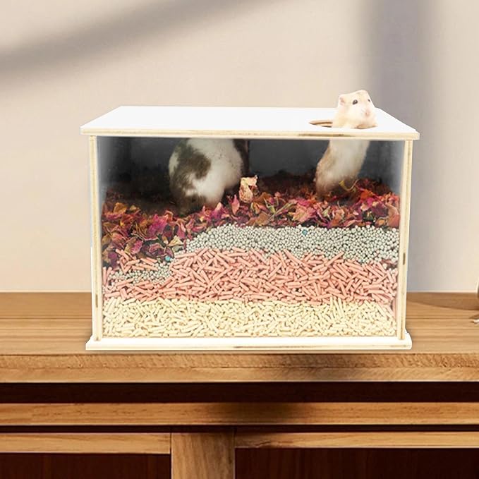 Hamster Digging Box Hamster Sand Bath Box Rest Visible Shelter Acrylic Shower Room Sand Bath Container for Rat Chinchillas Gerbils, 25cmx15cmx15cm