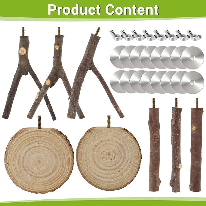 8 Pack Natural Wood Bird Perches for Cage, Wooden Parrot Perch | Wooden Parrot Stand Platforms, Hardwood Branches, Climbing & Chew Toy for Bird Cage Accessories, Ideal for Parakeets, Budgies