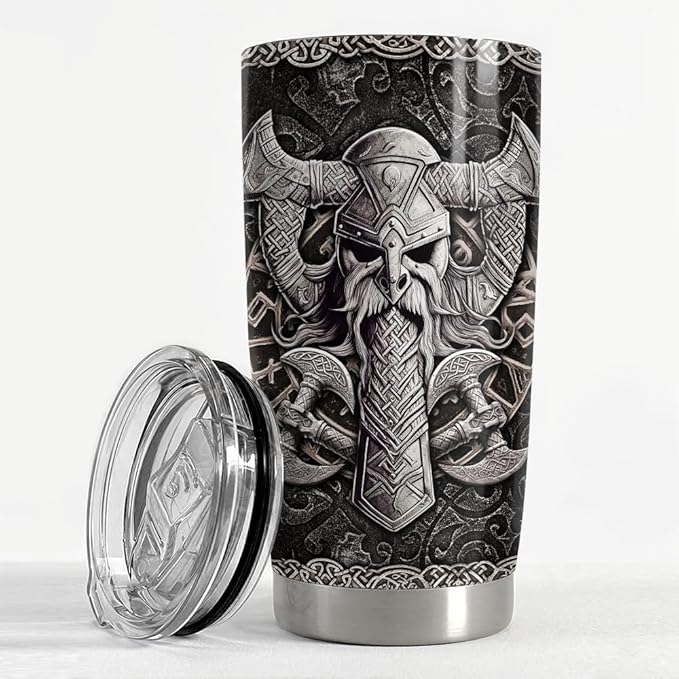 Viking Gifts for Men Viking Cup Tumbler 20oz Vikings Stainless Steel Insulated Tumblers Coffee Travel Mug Gift for Birthday Christmas