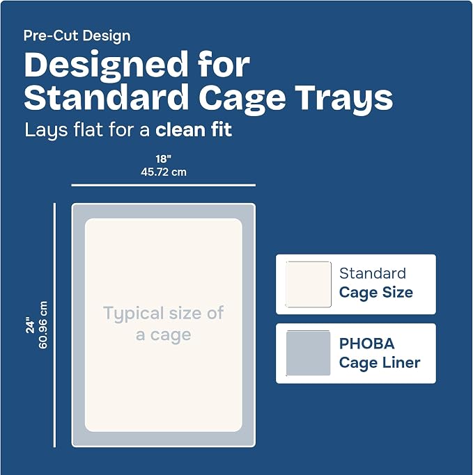 PHOBA Bamboo Charcoal Bird Cage Liners, 18''x24'', 100Sheets, Bamboo Charcoal Odor Control Papers, Super Absorbent Disposable Tray Mats for Parrots, Parakeets, Cockatiels.