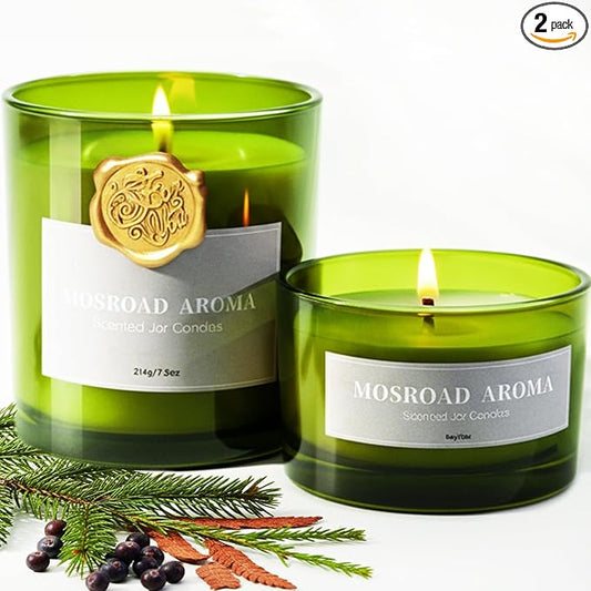 2 Pack Balsam & Cedar Scented Candles, Christmas Pine Scented Jar Candle Gift Set, Natural Soy Fir Cedar Candle for Home Scented, Winter Holiday Fragrance Candles Gift for Women,Men