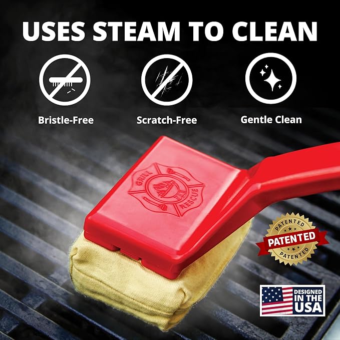 Grill Rescue BBQ Replaceable Scraper Cleaning Head, Bristle Free Grill Brush - Durable and Unique Scraper Tools for Cast Iron or Stainless-Steel Grates, Barbecue Cleaner (Non Scraper Brush)