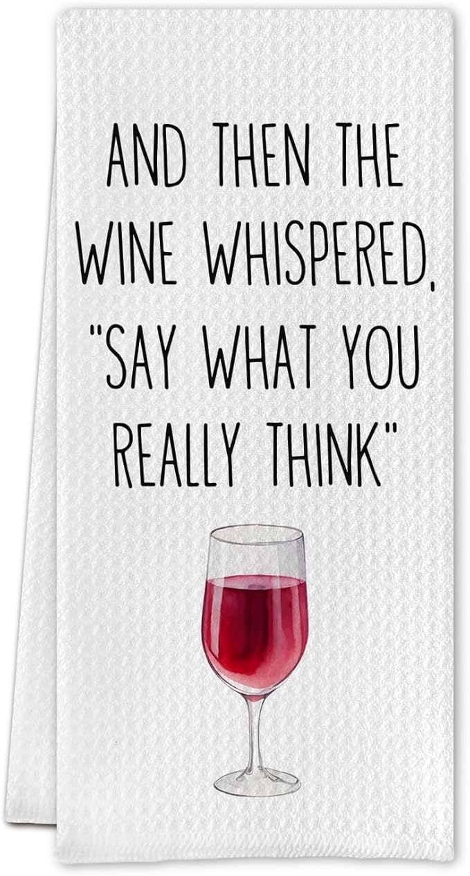 Classic Waffle Kitchen Towels, 16 x 24, Funny Wine Design, 1 Count