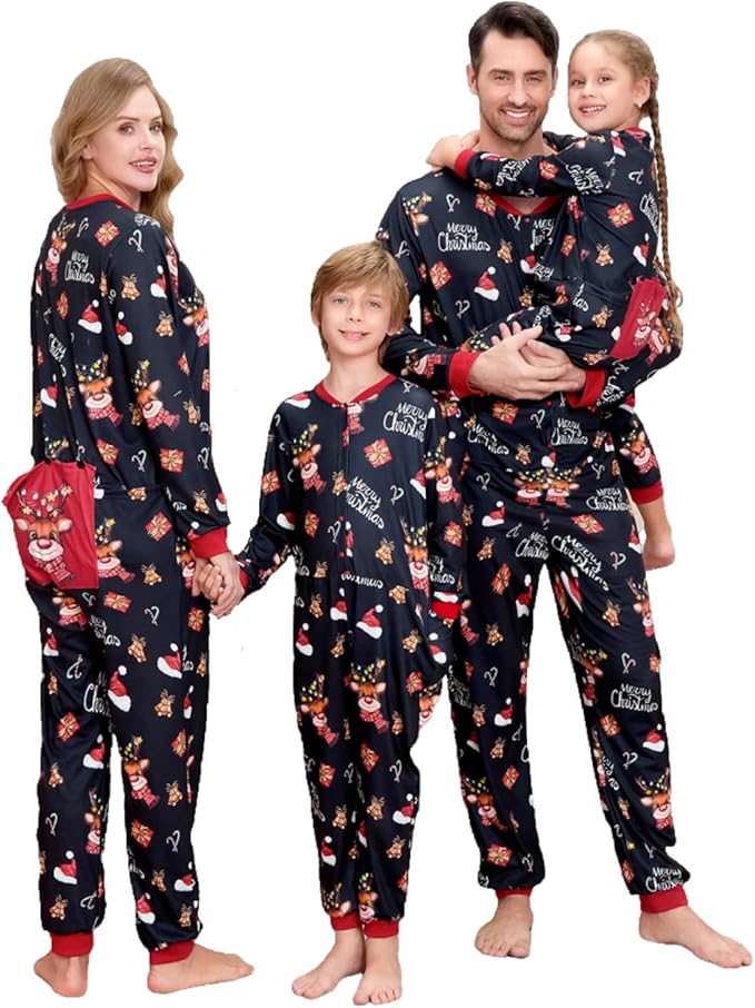 Matching Family Christmas Onesie Pajamas, Buffalo Plaid One-Piece Sleepwear Holiday Loungewear w Zipper