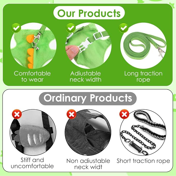 Ferret Harness and Leash Set Small Animals Vest Harness with Safe Bell Dinosaur Shaped Leash Set for Baby Rabbit Guinea Pig Teacup Chihuahua Mouse and Other Small Pet
