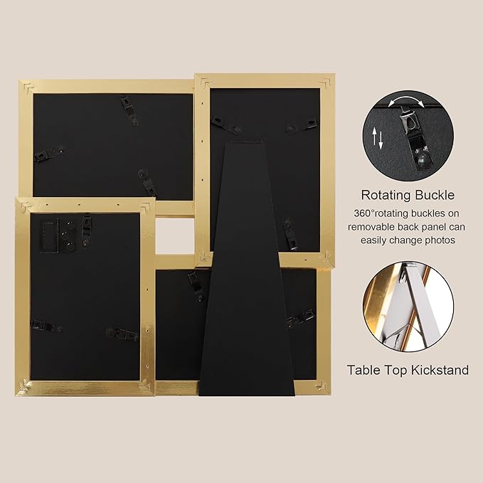 4x6 Collage Picture Frame,4 Photo Frame with Real Glass,Family Picture Frame Collage Wall Hanging or Tabletop Display,Gold
