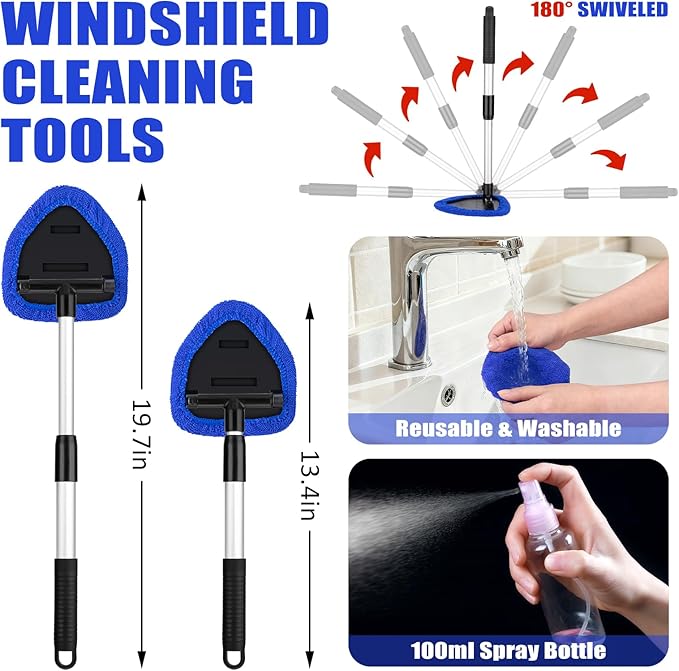 AUTODECO Windshield Cleaner Tool, 17Pcs Car Interior Detailing Kit, Detailing Brush, Towels, Duster, Car Cleaning Kit Interior for RVs, Truck, Trailer (Blue)
