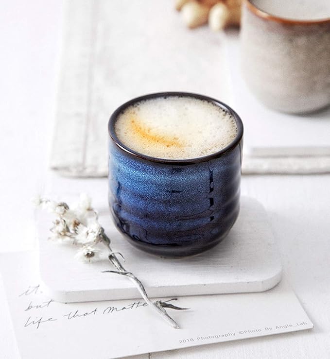 Japanese Style Ceramic Tea Set, Tea Cup, Coffee Cup, Yerba Mate Set, Ceramic Mate Cup Set of 4 (blue)