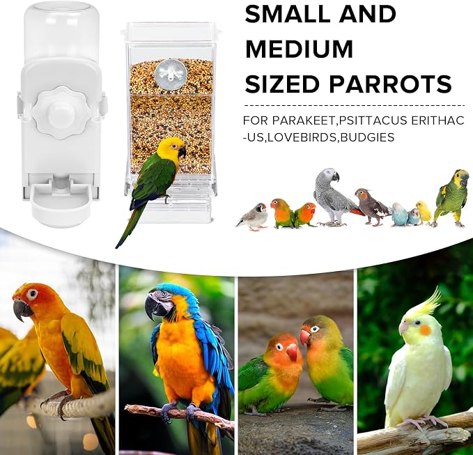 Lemtrflo No Mess Bird Feeder Water Dispenser Set, Automatic Bird Feeder | Parrot, Parakeet Cage Accessories