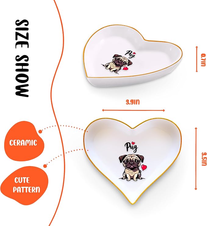 Pug Ring Holder Dish Tray, Gifts For Women Teens Girls, Pug Lovers Themed Stuff Accessories Things Decor Merch, Home Room Ring Earrings Necklace Organizer Holder!