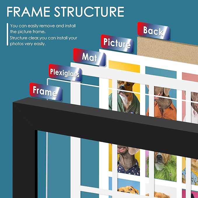 18x26 Collage Picture Frames Display Sixteen 4x6 Picture Collage Wall Decor Wall Hanging or Tabletop Black
