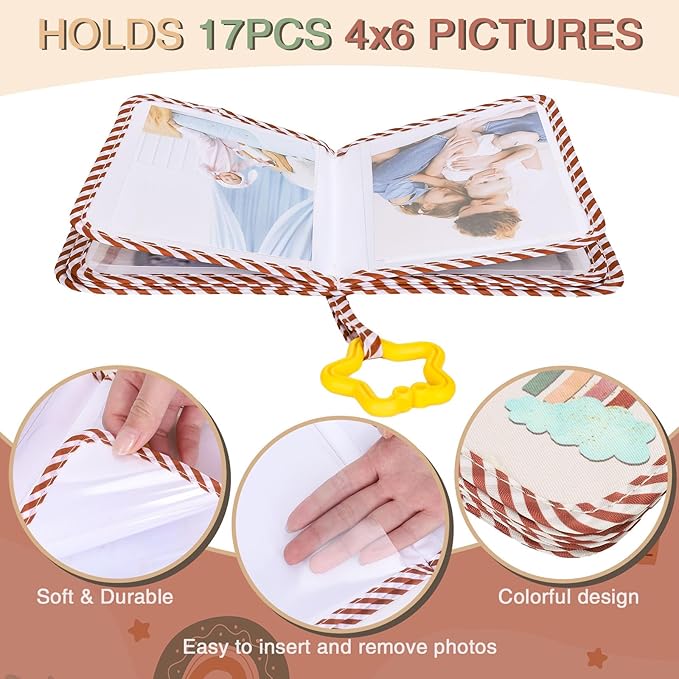 Baby's My First Family Album Soft Photo Cloth Book Boho Rainbow Photo Album Gift Holds 4x6" Pictures Soft Photo Cloth Book With Safety Mirror For Newborn Baby Shower Toddler Kid