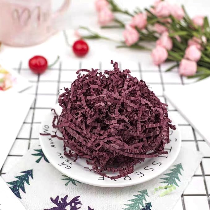 ZEBMOON 2 LB Burgundy Crinkle Cut Paper Shred Filler Great for Gift Wrapping, Basket Filling, Birthday, Wedding, Halloween, Thanksgiving, Christmas Day, New Year Party Decorations Filling Supplies