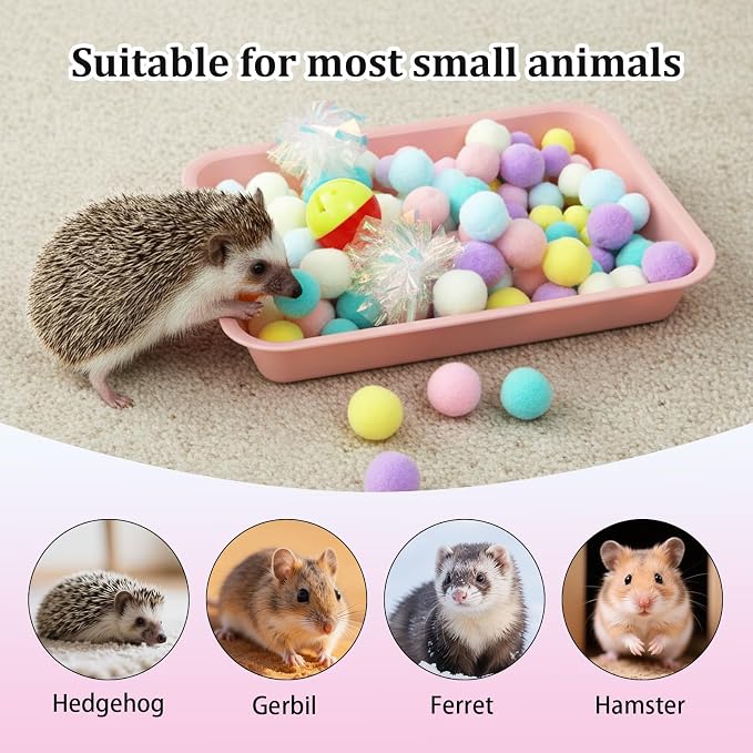 Hedgehog Dig Box Tray, Fun Foraging & Digging Hedgehogs Toy, Includes Rich Colors Balls, Hedgehogs Accessories for Hamsters, Ferrets and Other Small Animals (Pink)