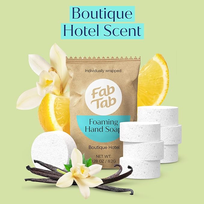 Fab Tab Foaming Hand Soap Kit - Natural Hand Soap - Bathroom Hand Wash - Plant-Based - No Harsh Chemicals - Boutique Hotel scent - 4 Pack. Makes 4 x 11.9 fl oz (Bottle Not Included)