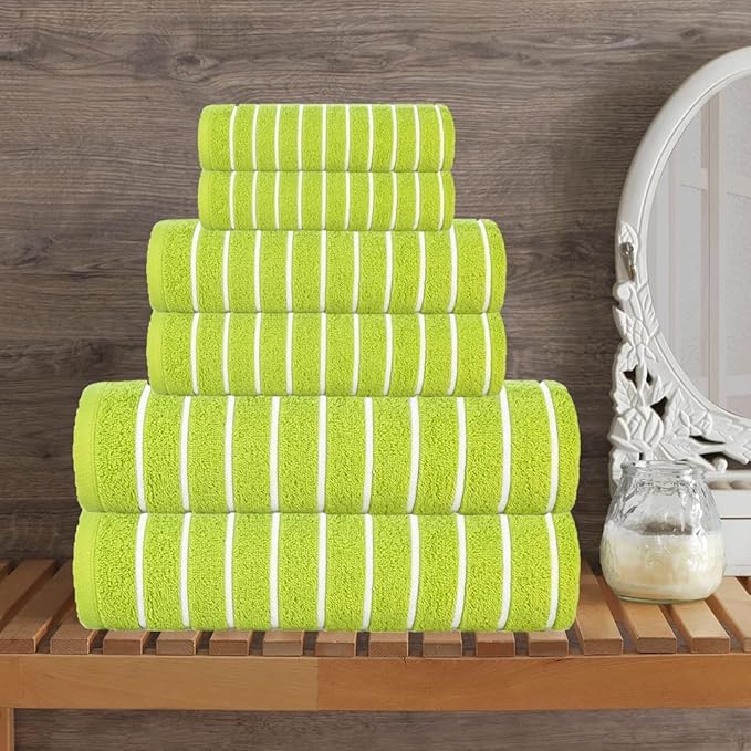 CASA COPENHAGEN Ecstatic 6 Pieces Towel Set- Lime Green, 600 GSM 2 Bath Towel 2 Hand Towel 2 Washcloth, Designed in Denmark Made of Soft Egyptian Cotton for Bathroom, Kitchen & Shower