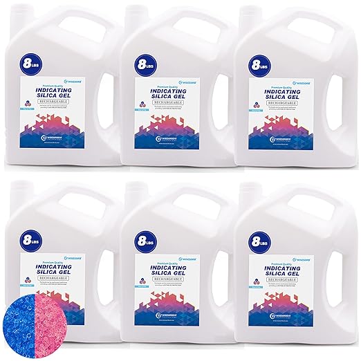 [Net Weight 48LBS] Blue Indicating Silica Gel Beads Desiccants - Rechargeable Desiccant Beads Silica Beads (Blue to Pink, 6 Packs of 8LBS)