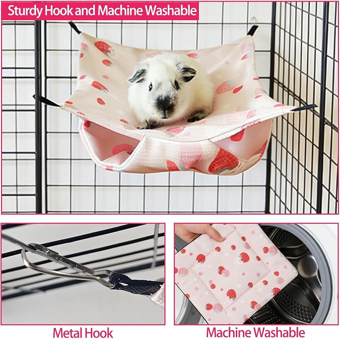 kathson 5 PCS Guinea Pig Hammock Set, Washable Rat Hammock, Guinea Pig Hideout Bed Soft Hamster Hanging Tunnel Mats Small Pets Cage Accessories for Chinchilla, Sugar Glider, Squirrel(Pink)
