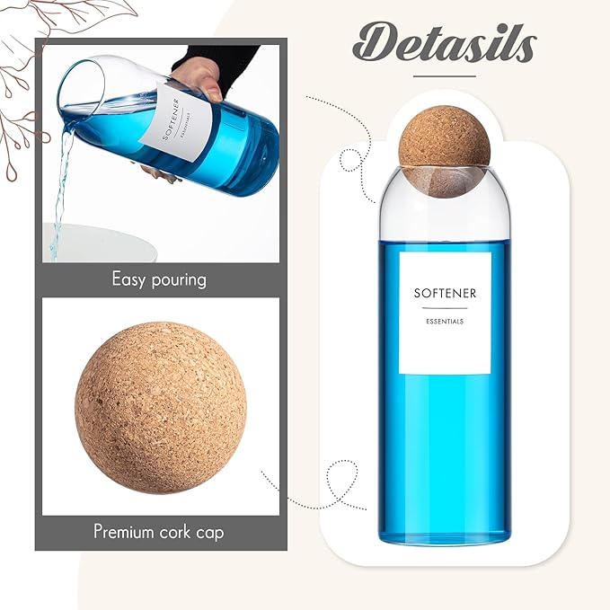3 Pcs Glass Laundry Detergent Dispenser with Cork Lids Liquid Detergent Containers 50.7 oz Powder Storage for Scent Booster Powder Dryer Balls Beads