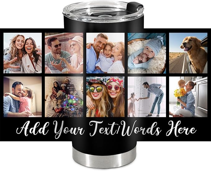 Personalized Tumbler Custom Vacuum Insulated Travel Mug Customizable Coffee Cup with Your Photos and Text Christmas Birthday Gift