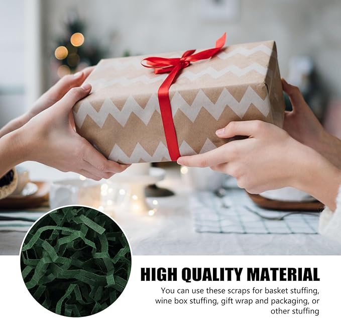 ZEBMOON 1 LB Dark Green Crinkle Cut Paper Shred Filler Great for Gift Wrapping, Basket Filling, Birthday, Wedding, Halloween, Thanksgiving, Christmas Day, New Year Party Decorations Filling Supplies