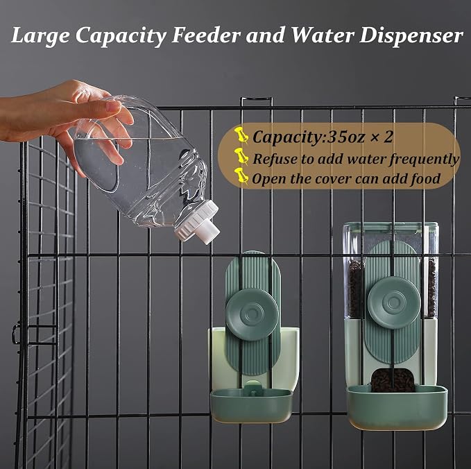 Kenond 35oz Rabbit Food Bowl,Bunny Water Dispenser,Feeders Waterer for Cage | Hanging Auto Ferret Food Water Dispenser, Auto Gravity Pet Feeder and Waterer Set, Cage Cat Food Bowl Dog Feeding Station