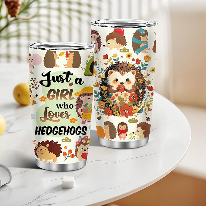 Hedgehog Gift, 20oz Just a Girl Who Loves Hedgehogs Tumblers with Straw, Animal Water Bottle Insulated Cup Travel Coffee Mug, Hedgehogs Gifts for Thanksgiving Christmas, 1 PCS