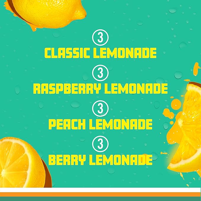 Sparkling Ice Lemonade Variety Pack, Zero Sugar Sparkling Water, with Vitamins and Antioxidants, 17 fl oz, 12 count (Lemonade Flavors: Classic, Raspberry, Peach & Berry)