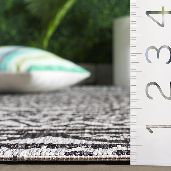SAFAVIEH Washable Rug Outdoor Courtyard Collection - 2'3" x 22' Runner, Light Grey & Black, Non-Shedding & Easy Cleaning, Ideal for Patio, Entryway, Mudroom, Hallway, Kitchen (CY8734-37612)